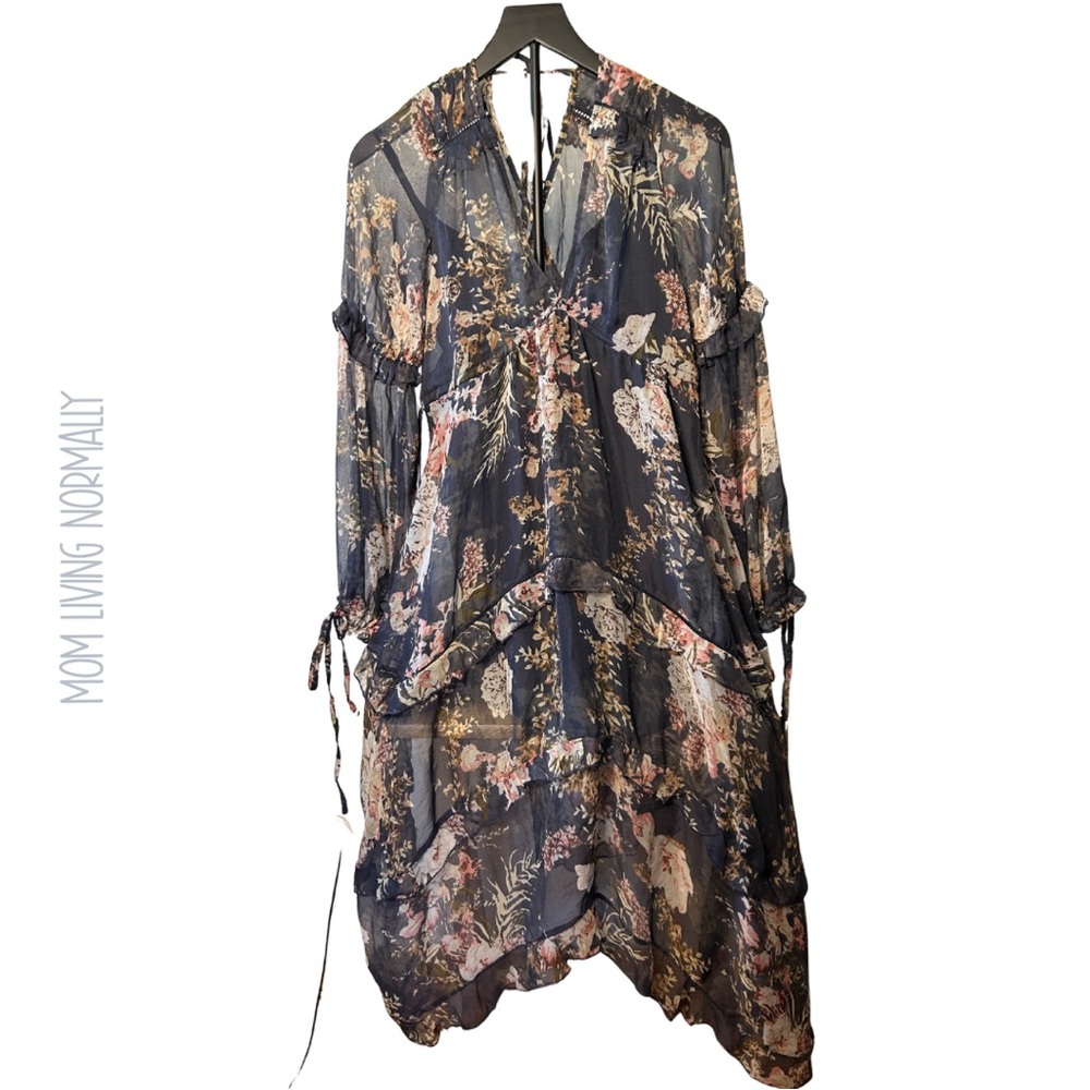 ASOS Floral Long Sleeve Dress - Black and Pink